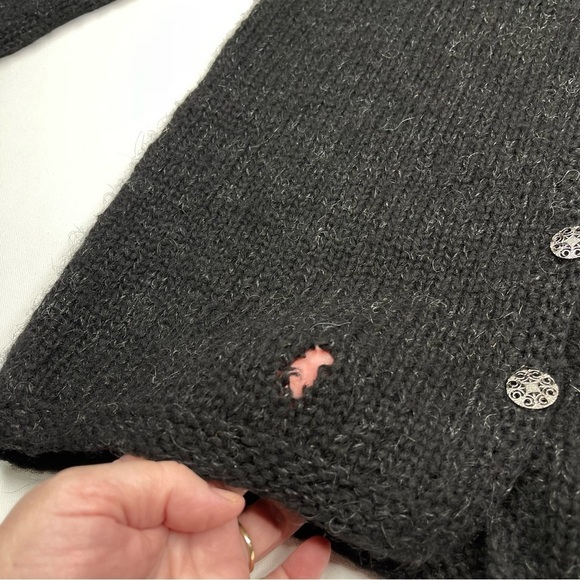 Fair Isle Cardigan Sweater Hand Knit Iceland Wool Black Grey Fisherman Apres Ski - Picture 15 of 15